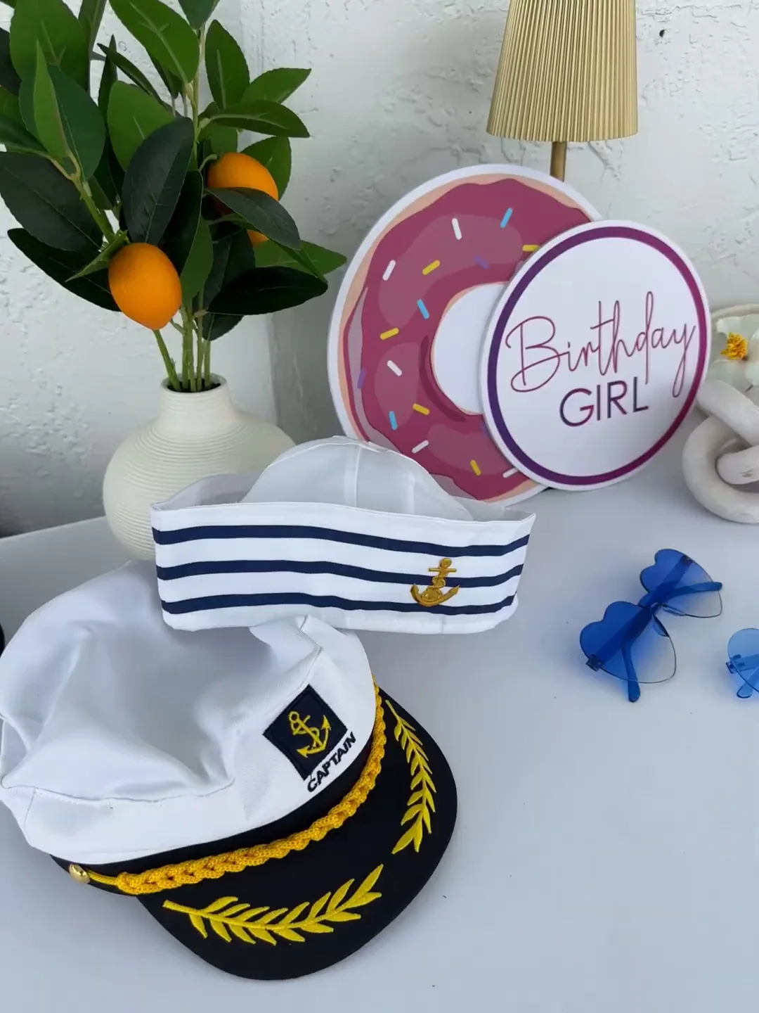 Photo booth props styled for a birthday celebration